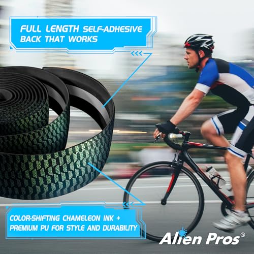 ALIEN PROS Chameleon Skin Bike Handlebar Tape (Set of 2) – Full Pattern Upgrade with Striking Color-Shifting Design and Premium Comfort Grip (Green) - color: Green
