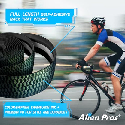 ALIEN PROS Chameleon Skin Bike Handlebar Tape (Set of 2) – Full Pattern Upgrade with Striking Color-Shifting Design and Premium Comfort Grip (Green) - color: Green