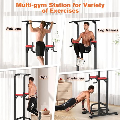 RELIFE REBUILD YOUR LIFE Power Tower Pull Up Bar Station Workout Dip Station for Home Gym Strength Training Fitness Equipment - color: RED