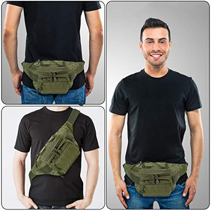 FRTKK Tactical Fanny Pack Military Waist Bag Pack with USA Flag Patch Utility Hip Pack with Adjustable Strap for Outdoors Fishing Cycling Camping Hiking Dog Walking (Army green 2) - color: Army green 2