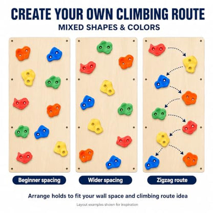 Rock Climbing Holds, Colorful Textured Wall Rocks with Hardware | Textured climbing rocks with bolts and washers for compatible wood playsets, indoor walls, backyard walls, and route setups