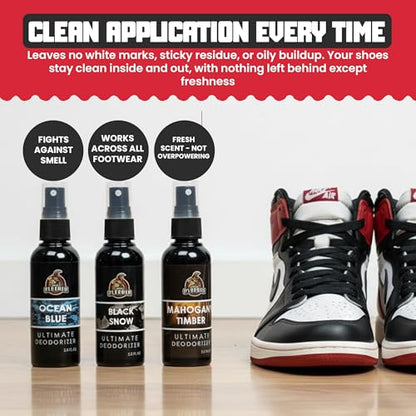 Shoe Deodorizer Spray - Shoe Refresher: Black Snow, Mahogany Timber & Ocean Blue - Shoe Odor Eliminator for Sneakers, Gym Bags & Lockers - Men’s Deodorant Spray by Combat Cleaner