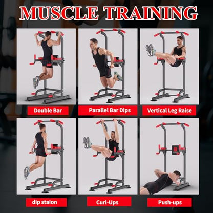 K KiNGKANG Power Tower Pull Up Bar Station for Home Gym Fitness Equipment | Dual-knob Height Adjustment | Load 450lbs| Suction cup feet | New upgraded