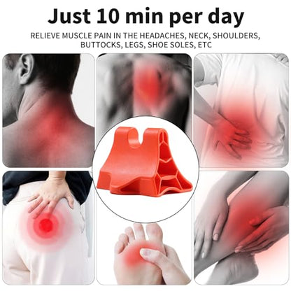 Trigger Point Massage Tool, Handheld Deep Tissue Manual Massager for Neck, Shoulders, Back & Feet, 3-Edge Pressure Point Design, Portable (Red)