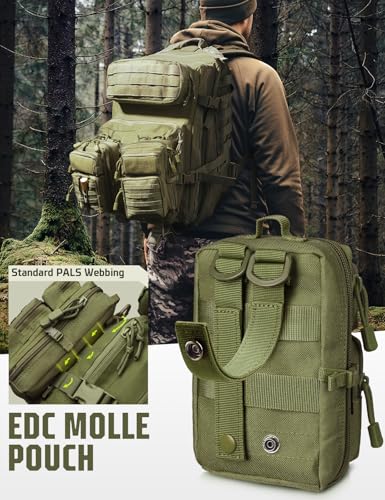 2 Pack Molle Accessories Tactical EDC Pouch, Small Tool Bag, Utility Phone Holder IFAK for Duty Belt, Backpack, Vest (Includes 2 US Flag Patch) - color: Green