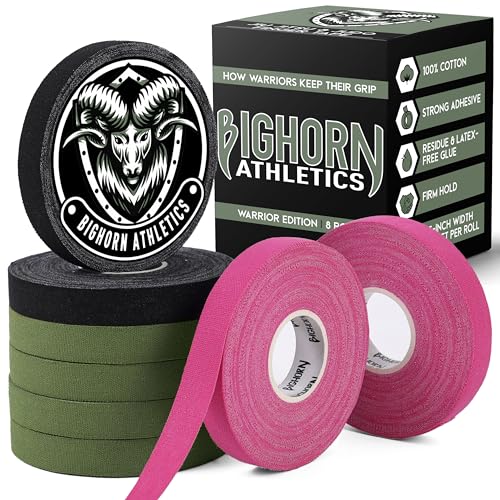 Bighorn Athletics Finger Tape, 0.5" x 45Ft, 8 Rolls, Mil. Green/Black/Pink | Warrior Edition finger and toe tape for BJJ, Wrestling, Judo. Residue-free Zinc Oxide adhesive, EZ-tear breathable cotton. - color: Military Green, Black, Pink, size: 0.5-Inch