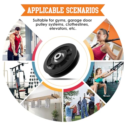 90mm/3.5" Nylon Bearing Gym Pulley Wheel, Universal Exercise Replacement Pulleys for Home Gym Equipment Parts, Cable Machine Accessories, Garage Door Pulley System - color: Black-2pcs