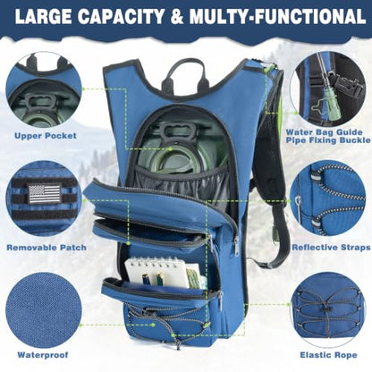 Hydration Backpack, Tactical Molle Water with 3L TPU Water Bladder | Lightweight Military Hydration Daypack for Hiking, Running, Cycling, Climbing, Biking, 105 oz, Breathable Back Panel - color: Blue