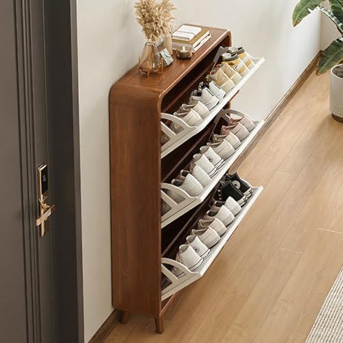 Narrow Shoe Cabinet, Wood Shoe Cabinet Storage for Entryway, Slim Hallway Hidden Shoe Rack Cabinet with Anti-tip for Bedroom, Living Room, Foyer(Wood Color+White,Small) Wood Color+White Medium - color: Wood Color+white, size: Medium