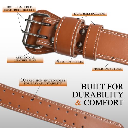 Leather Weightlifting Belt, 10 Adjustable Holes, 4”Width, Double Prong Power Belt for Gym Bodybuilding, weightlifting, powerlifting, squats and deadlifts - color: 6-Inch Brown, size: 37"-40"