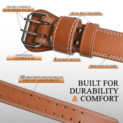 Leather Weightlifting Belt, 10 Adjustable Holes, 4”Width, Double Prong Power Belt for Gym Bodybuilding, weightlifting, powerlifting, squats and deadlifts - color: 4-Inch Brown, size: 33"-36"