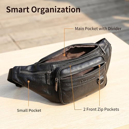 Genuine Leather Waist Pack for Men, Large Belt Bag with Adjustable Strap up to 47.2 Inches (New Black) - color: New Black