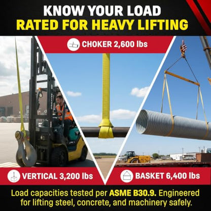 DD Sling 1 Inch x 14 Foot Nylon Lifting Sling – USA Made, 3,200 lb Vertical, 2,600 lb Choker, 6,400 lb Basket – 2-Ply Heavy Duty 900 Webbing, Type 4 Twisted Eye & Eye Rigging Sling - size: 1" x 14'