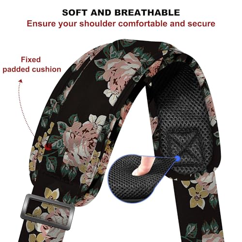 ZINZ 75" Shoulder Strap with Fixed Pad and Dual Balanced Buckles，Black Flowers - color: Black Flowers