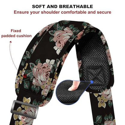 ZINZ 75" Shoulder Strap with Fixed Pad and Dual Balanced Buckles，Black Flowers - color: Black Flowers
