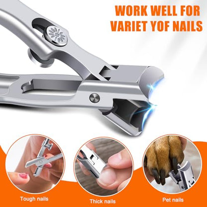 Nail Clippers for Men Thick Nails with Catcher, Heavy Duty Toenail Clippers for Seniors with Safety Lock & Wide Opening, Large Sharp Fingernail Clipper No Splash Nail Cutter Gifts for Men Women Adults - style: Silver Nail Clippers with Catcher