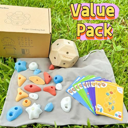 Finger Climbing Ball, Finger Strength and Flexibility Training Ball,Natural Oak, 18 Resin Real Holds，Suitable for Rock Climber Enthusiasts, Climbing Gifts