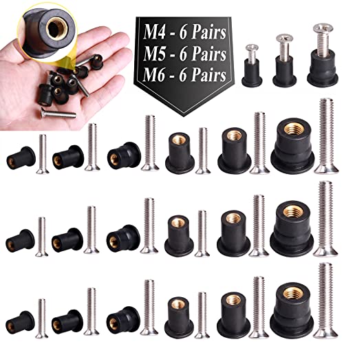WEDAMER 18 Pairs M4 M5 M6 Neoprene Well Nuts with Stainless Steel Screw M5 Rubber Well Nuts Kayak Brass Copper Bolts Well Nut Kit for Kayak Motorcycle Boat Marine Windscreen Accessories (M4 M5 M6) - color: M4 M5 M6 each 6 Pairs