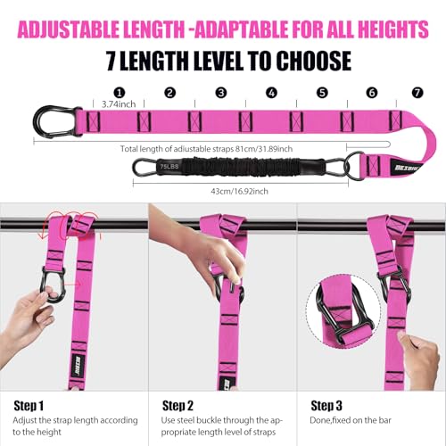 Pull Up Assistance Bands 260lbs, Heavy Pull Up Bands Resistance Bands for Pull Ups Working Out with Feet Rest, Pull Up Bar Bands Assistance Bands Strength Training Workout Equipment, Height Adjustable - color: Rose Red