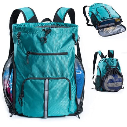 Large Beach Backpack Waterproof Sandproof - Customized Oversized Drawstring Pool Bag with Shoe Compartment for Toiletries, Towels, Gym, Travel - color: Teal, size: Large