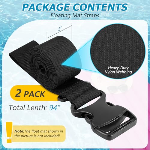 Enhon 2 Pack Floating Mat Straps Nylon with Quick Buckles, 94 Inch | Adjustable, Secure Storage, Reusable Nylon Webbing, Quick Release Buckle, for Floating Mats Yoga, Pool Water Activities