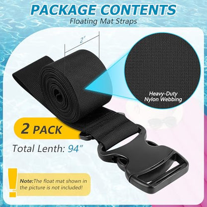 Enhon 2 Pack Floating Mat Straps Nylon with Quick Buckles, 94 Inch | Adjustable, Secure Storage, Reusable Nylon Webbing, Quick Release Buckle, for Floating Mats Yoga, Pool Water Activities