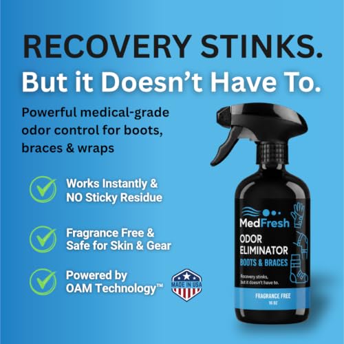 MedFresh Odor Eliminator Spray for Casts, Walking Boots & Braces, 16 oz | Eliminates Cast Smell at the Source. Deodorizer for Arm and Leg Casts, Wraps and Orthopedic Boots. Fragrance Free