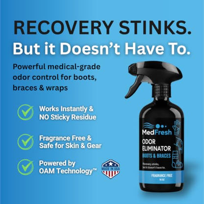 MedFresh Odor Eliminator Spray for Casts, Walking Boots & Braces, 16 oz | Eliminates Cast Smell at the Source. Deodorizer for Arm and Leg Casts, Wraps and Orthopedic Boots. Fragrance Free