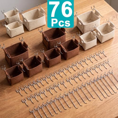 PBHEPJ Peg Board, 10 Pack Metal Pegboard Panels with 76 Pcs Hooks and Baskets, Heavy Duty Peg Board Wall Organizer for Walls Home, Garage Tool Storage, Office Organization, Black