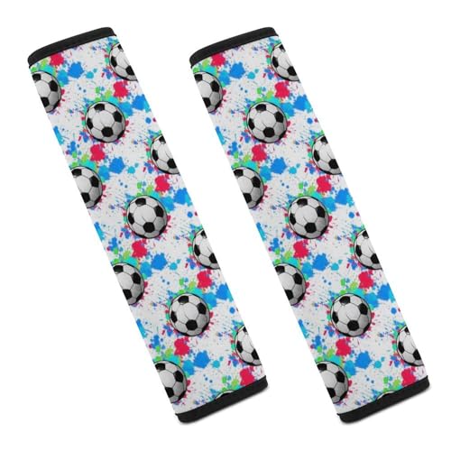 2 Pack Splash Ink Soccer Ball Football Sport Car Seat Belt Pad Breathable Shoulder Harness Cover for Adult Use, Stroller Pushchair High Chair, Pressure Relief - color: Pattern 1237