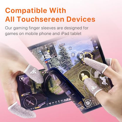 JWH Ultra-Thin Silver Fiber Gaming Finger Sleeves,Pink Thumb Sleeves Gaming Cots,10 Pack Gaming Finger Gloves for PUBG,with Storage Box,High Sensitivity,Anti-Slip,Fundas para Dedos Gamer - color: 10Pcs Pink + Storage box