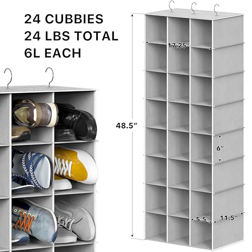 Simple Houseware 24 Section Shelves Hanging Shoes Organizer, Gray | 3 Metal Hooks, 8 Tier, Holds Up to 24 lbs - color: Grey