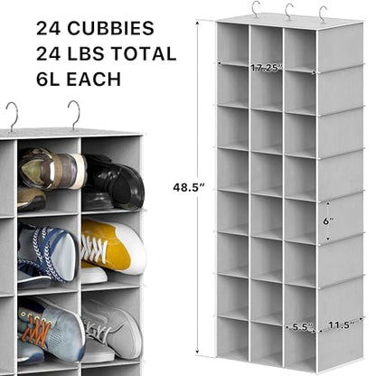 Simple Houseware 24 Section Shelves Hanging Shoes Organizer, Gray | 3 Metal Hooks, 8 Tier, Holds Up to 24 lbs - color: Grey