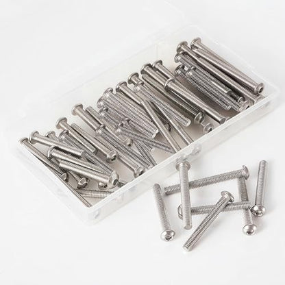 M6-1.0 Button Head Socket Cap Bolts Screws - 30/35/40/45/50mm Length Kit, 304 Stainless Steel(A2-70), Allen Drive, Bright Finish, Fully Threaded, 50-Piece Set - size: 304-Button-M6-30-50mm