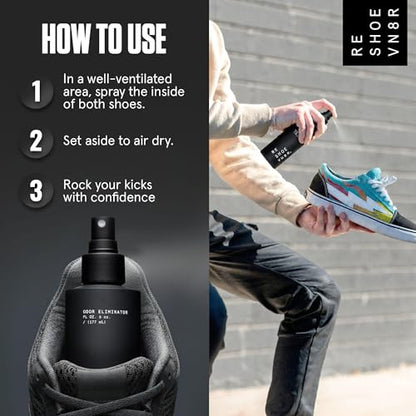 RESHOEVN8R Shoe Deodorizer Spray, 6oz - Sneaker Odor Eliminator | Sneaker freshener for fresh, clean-smelling shoes, easy to use foot odor control spray, fights bad smell