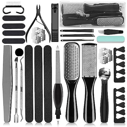 36 in 1 Professional Pedicure Kit, Foot File & Callus Remover Set | Stainless Steel Tools with Storage Case for Easy Nail Grooming, Heel Care and Smooth Foot Maintenance at Home or Salon - style: Black