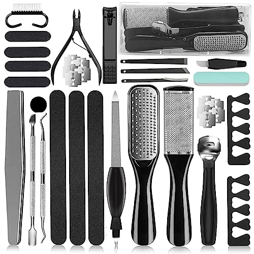 36 in 1 Professional Pedicure Kit, Foot File & Callus Remover Set | Stainless Steel Tools with Storage Case for Easy Nail Grooming, Heel Care and Smooth Foot Maintenance at Home or Salon - style: Black