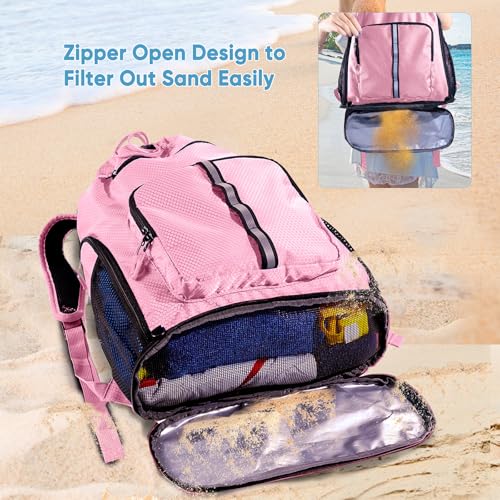 Large Beach Backpack Waterproof Sandproof - Customized Oversized Drawstring Pool Bag with Shoe Compartment for Toiletries, Towels, Gym, Travel - color: Light Pink, size: Large
