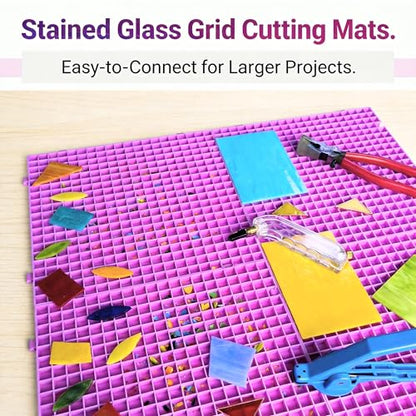 12"x12"Stained Glass Cutting Mat, with Rubber Pads, Breaker Ball & Non-Slip Grip Rings, Modular Stained Glass Grid Mat (Purple-1 Pack)
