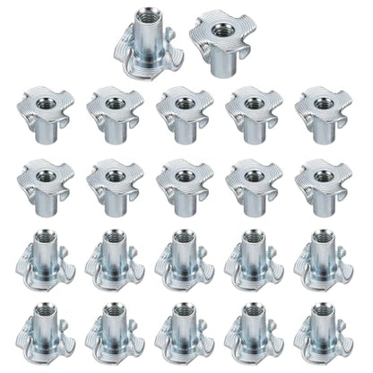 HARFINGTON M4x11.5mm T-Nuts 4 Pronged Tee Nut 0.57" x 0.45" Fully Thread Carbon Steel Inserts for Wood, Rock Climbing Holds, Cabinetry, Furniture 50pcs - size: M4x11.5mm