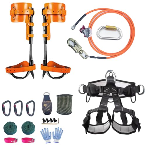 Tree Climbing Gear, Tree Climbing Spikes， with Adjustable Climbing Straps and Steel Core Flip Line Arborist Equipment for Climbers, Hunting, Fruit Picking Tree Climbing Equipment - size: Tree Climbing Kit Orange C