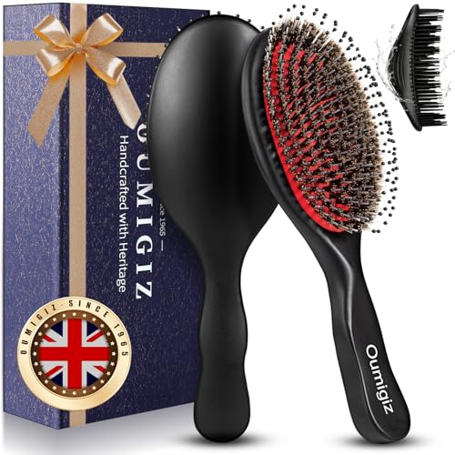 Boar Bristle Hair Brush Since 1965 British Craftsmanship | Handmade Natural Wooden Slick Back Hairbrush, Gentle Detangling Smoothing Women Men Kids Curly Thick Fine Hair, Anti Breakage - size: Large