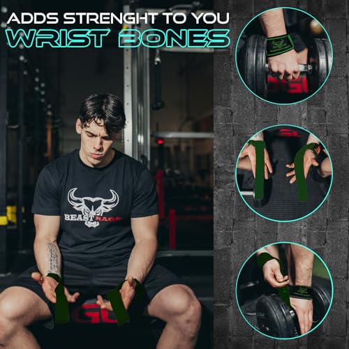 BEAST RAGE Lifting Wrist Straps for Weightlifting, Straps Gym Grip Power Workouts Lifting Straps Padded Neoprene & Premium Cotton Men Women, Deadlift Bodybuilding Exercise Lifting Straps - color: Matte Black
