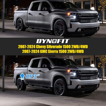 dynofit 3 Inch Rear Lift Blocks for Silverado 1500 Sierra 1500 2WD 4WD(2007-2024), Leveling Block Kit Compatible with Chevy GMC Pickup, Square Leaf Spring Axle Ubolt Kit - size: 3inch rear