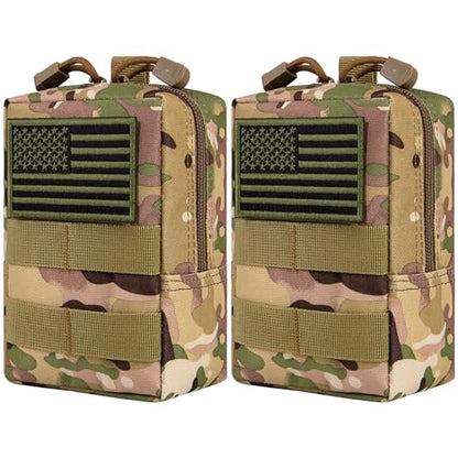2 Pack Tactical Molle EDC Pouch Multi-Purpose Compact Pack Water-Resistant Utility Pouch with Flag Patch - color: Camo