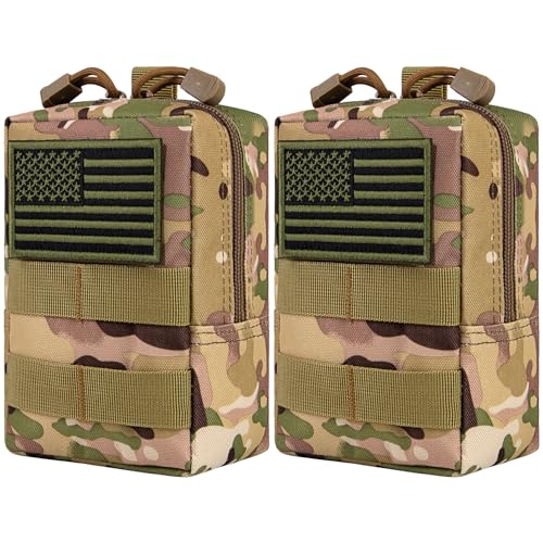 2 Pack Tactical Molle EDC Pouch Multi-Purpose Compact Pack Water-Resistant Utility Pouch with Flag Patch - color: Camo