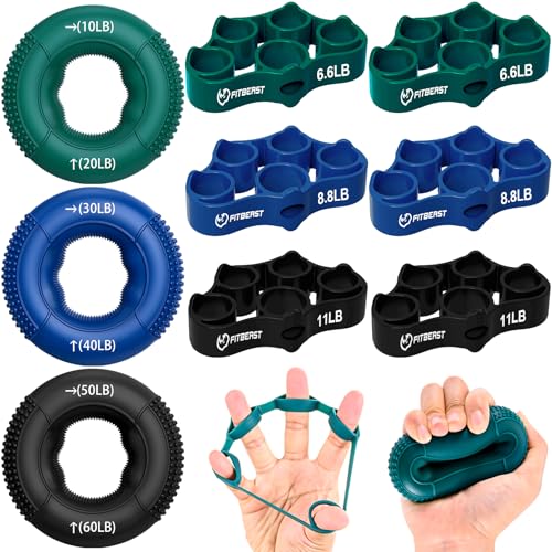 FitBeast Grip Strength Trainer, Finger Exerciser, Forearm Strengthener 9-Piece Kit, Hand Grip Strengthener Targeted Strength, Relief & Recovery - color: Deep Blue