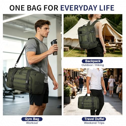 45L Convertible Duffel Backpack, 3 in 1 Gym Bag with Laptop Sleeve, Wet Pockets & Insulated Bottom, Green - color: Green, size: 45L