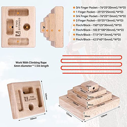 TWO STONES Rock Climbing Training Pinch Block, Finger Grips Hanging Pinch Grip with Edges and Pockets