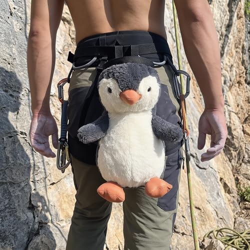 Penguin Rock Climbing Chalk Bag, Fun Plush Animal Chalk Pouch with Drawstring, Adjustable Waist Belt for Indoor Outdoor Bouldering Sport Climbing,Gray